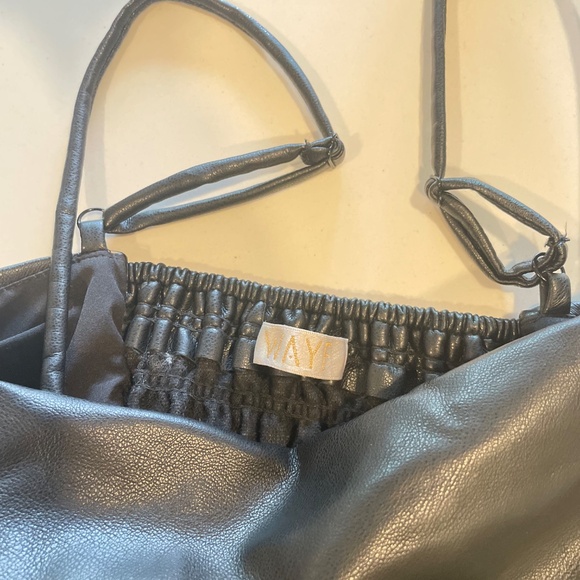 WAYF Black Talia Rodeo Drive Faux Leather Ruched Cami Crop Top – Size S - Picture 8 of 16